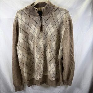 Joe by Joseph Abboud 1/4 Zip Long Sleeve Pullover Sweater Mens XXL Argyle Cotton